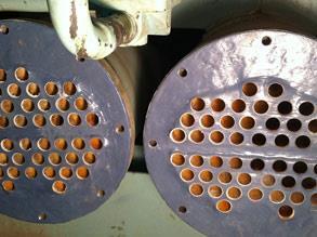 Trocador de calor reparado e protegido utilizando Belzona 1321 (Ceramic S-Metal) e Belzona 1111 (Super Metal)